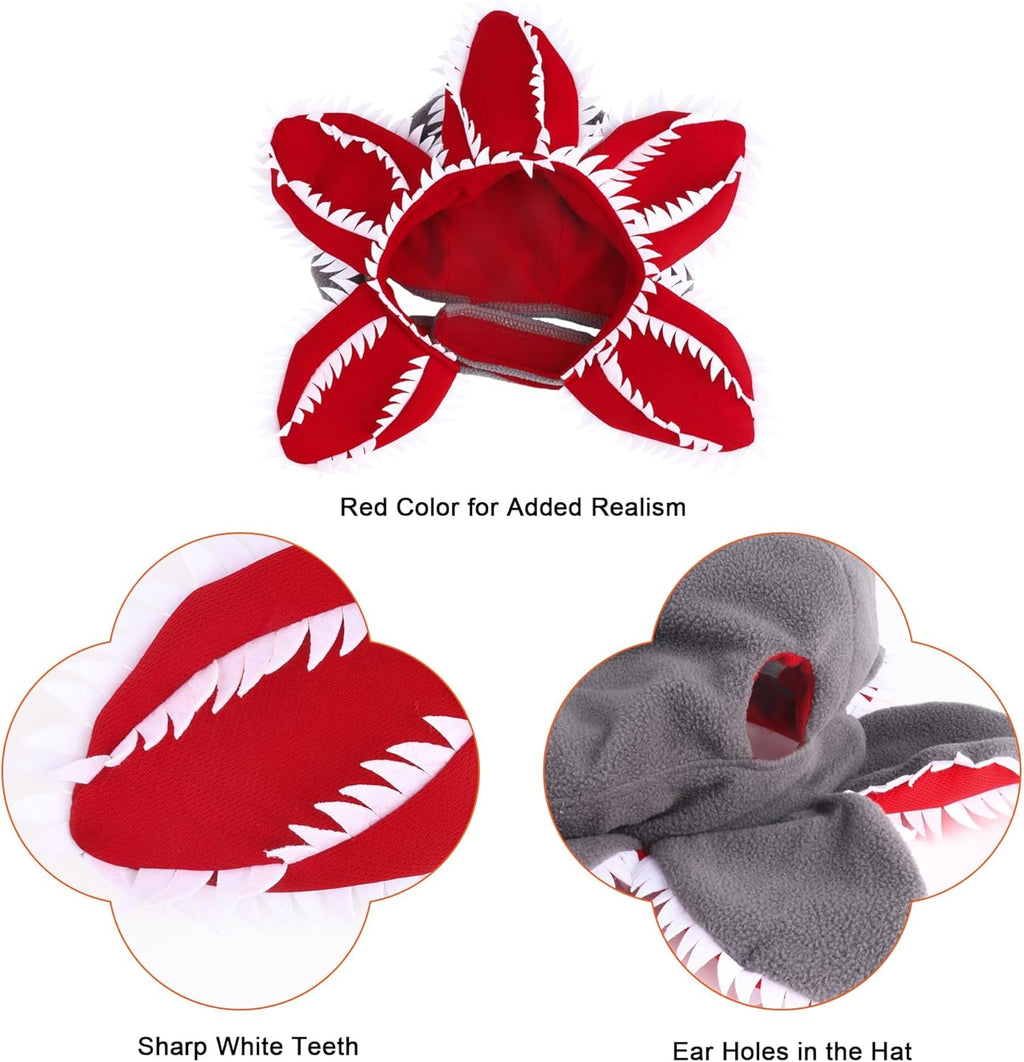 Dog Halloween Chomper Costume - Pet Holiday Demon Hat Scary Headband Flower Cosplay Outfits Funny Headwear Stranger Clothes For Medium Dog